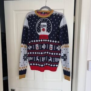 Miller Lite 2018 Ugly Christmas Sweater Snow Globe Beer Holiday Knit